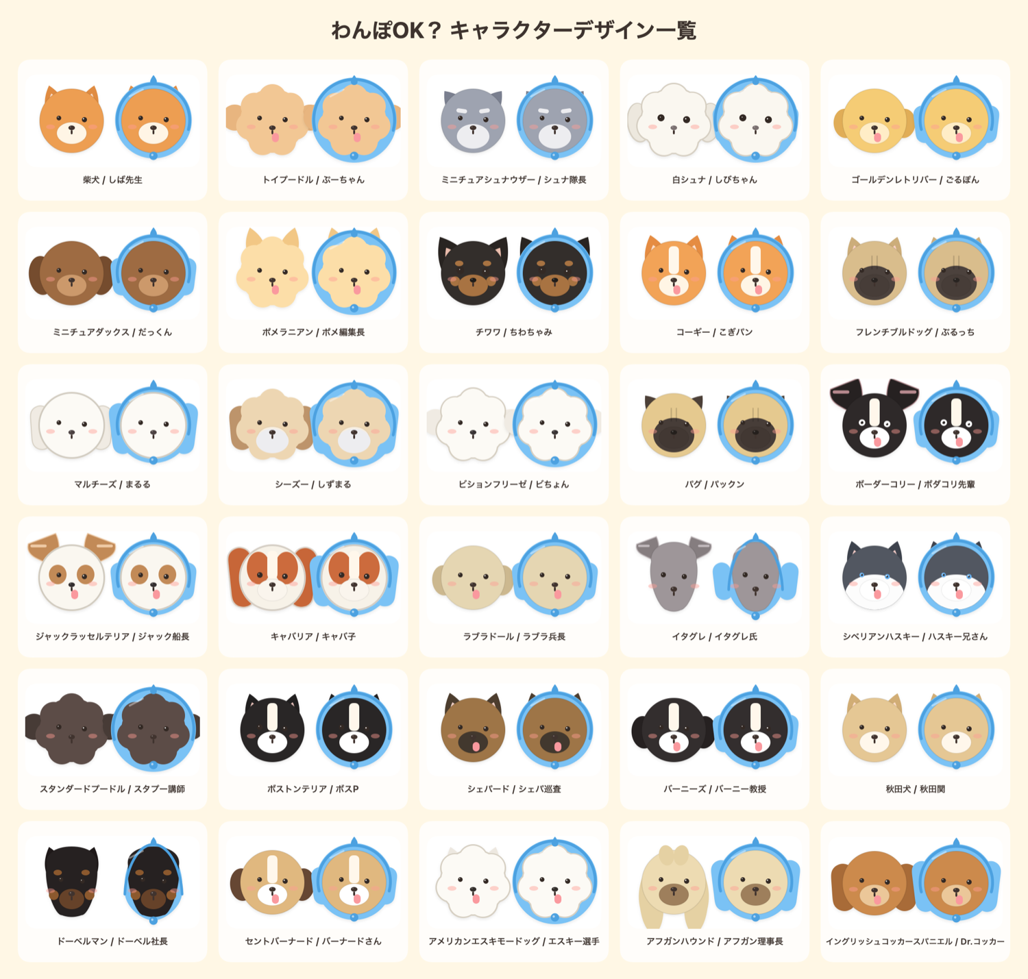 柴犬、トイプードル、シュナウザーなどwanpoのキャラクター一覧